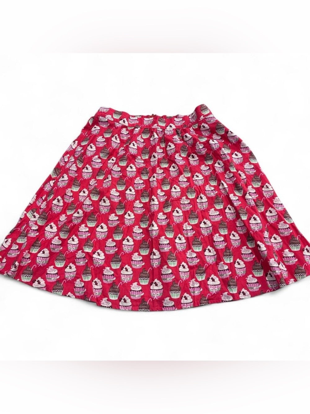 Retrolicious Red Pink Cupcake Print Skirt A-Line Pinup Rockabilly Sz S